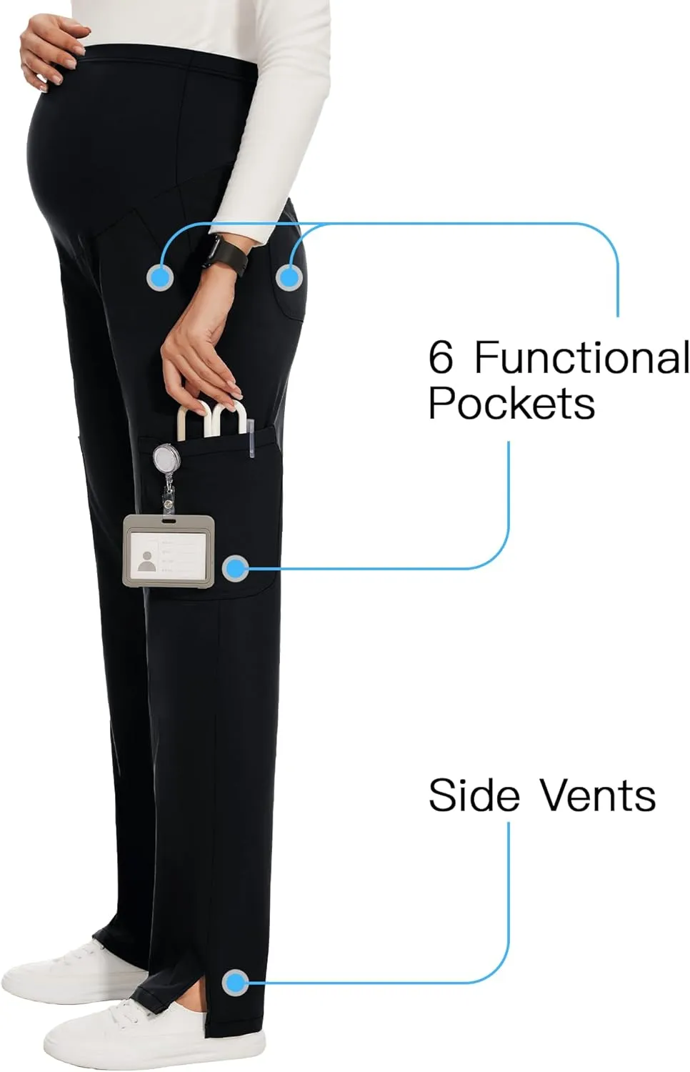 AMPOSH Women's Maternity Scrub Pants with 6 Pockets Stretchy Straight Leg Pregnancy Workwear