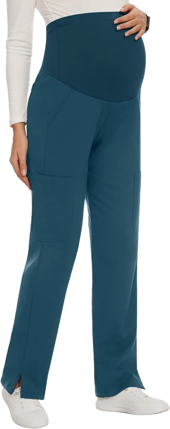 AMPOSH Women's Maternity Scrub Pants with 6 Pockets Stretchy Straight Leg Pregnancy Workwear