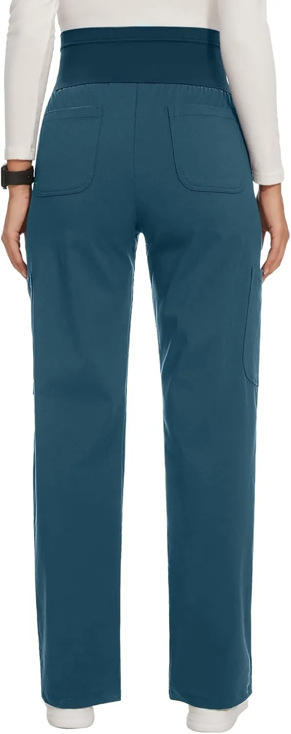 AMPOSH Women's Maternity Scrub Pants with 6 Pockets Stretchy Straight Leg Pregnancy Workwear