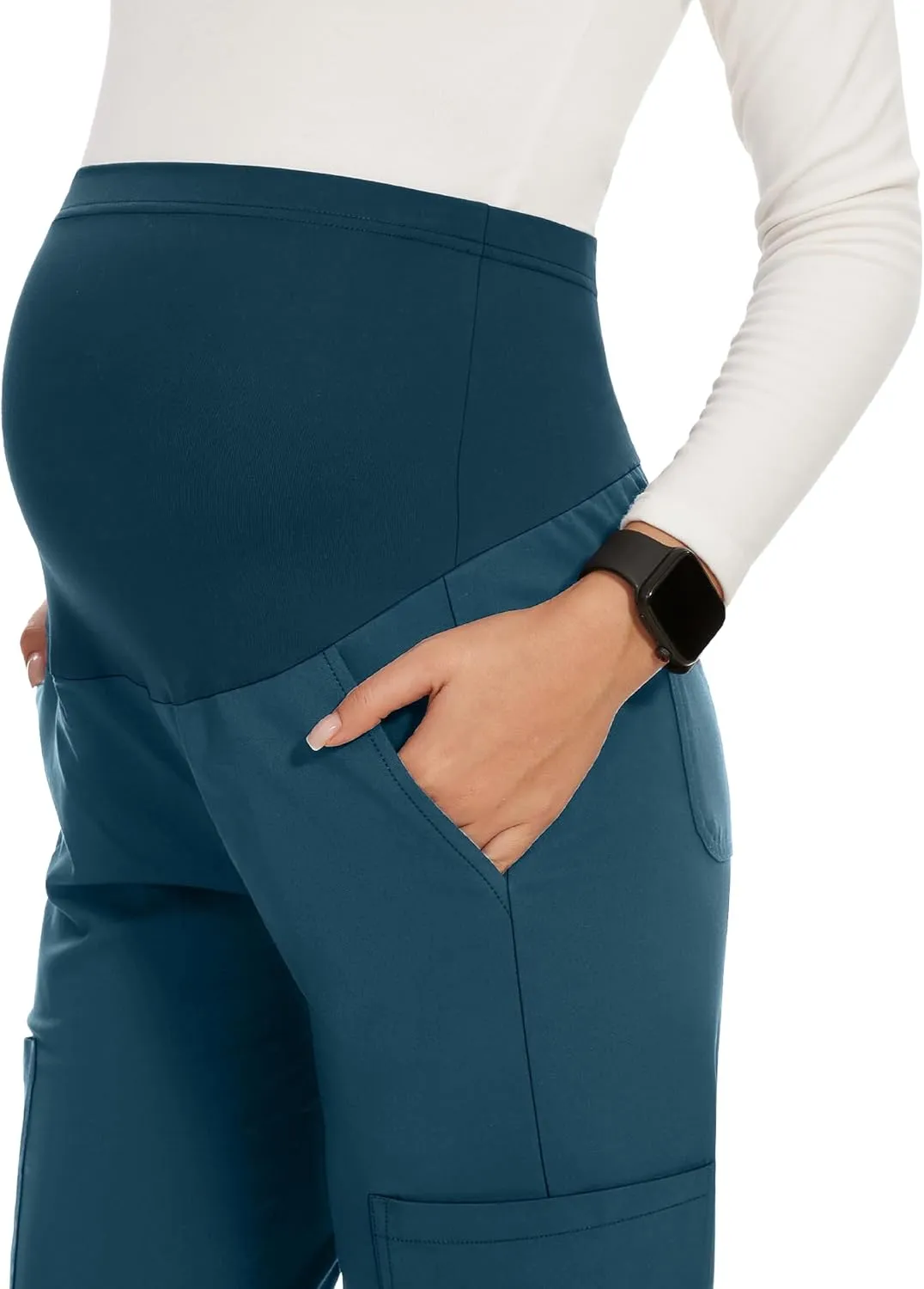 AMPOSH Women's Maternity Scrub Pants with 6 Pockets Stretchy Straight Leg Pregnancy Workwear