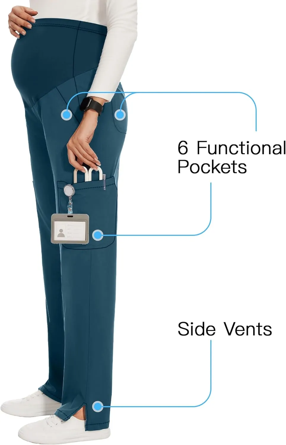 AMPOSH Women's Maternity Scrub Pants with 6 Pockets Stretchy Straight Leg Pregnancy Workwear