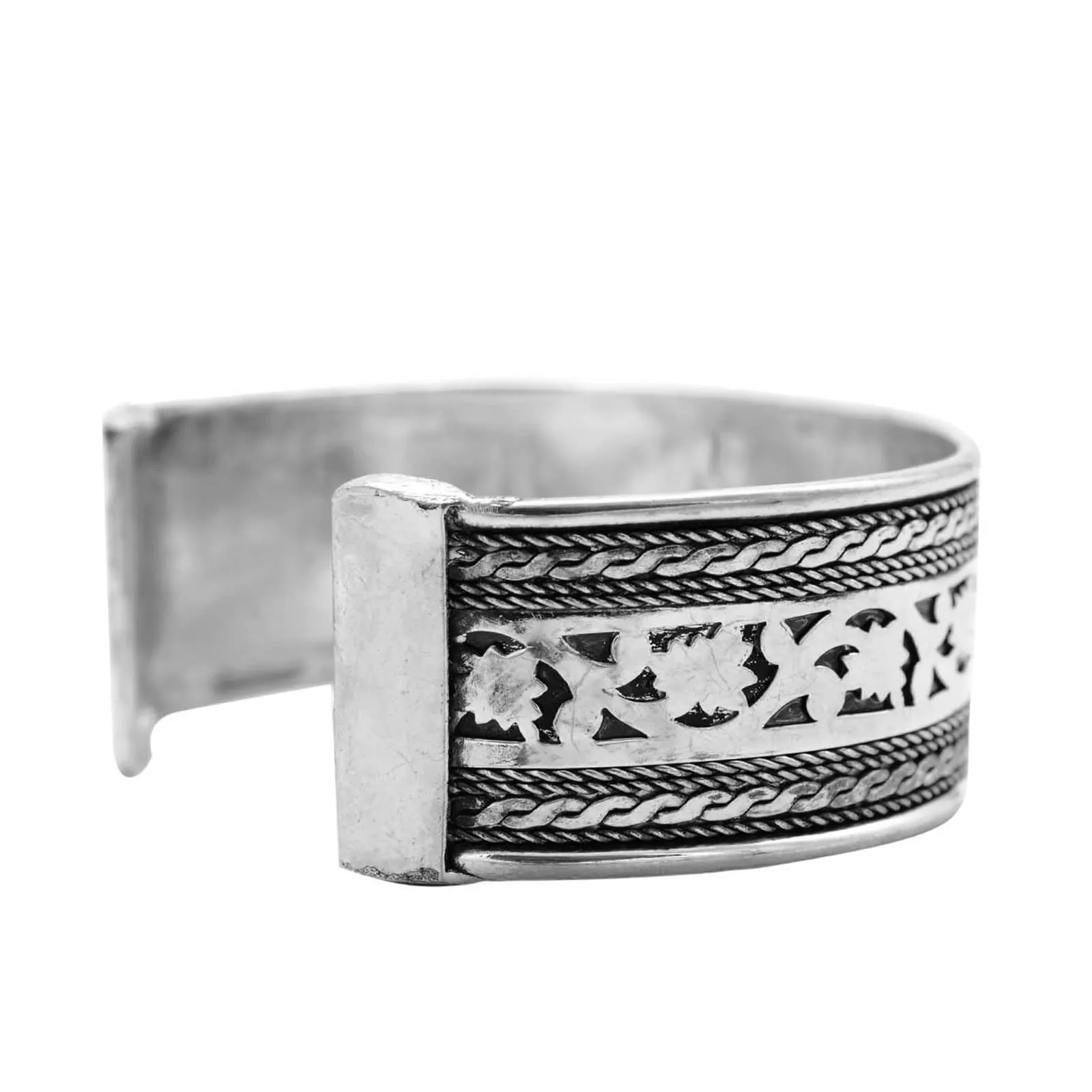 Chaya Floral Embossed Silver Oxidized Bracelet Cuff