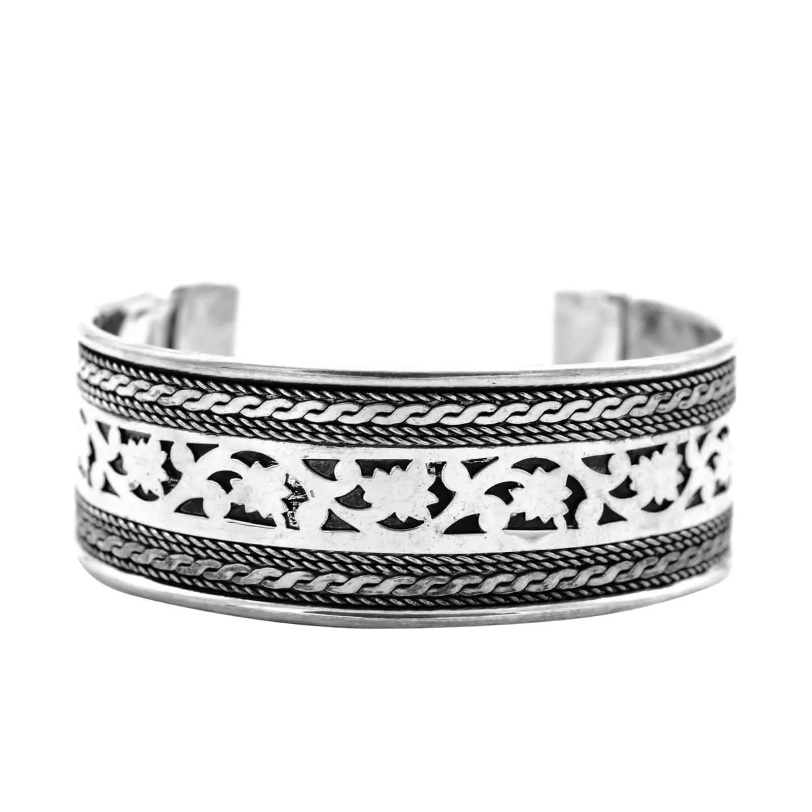 Chaya Floral Embossed Silver Oxidized Bracelet Cuff