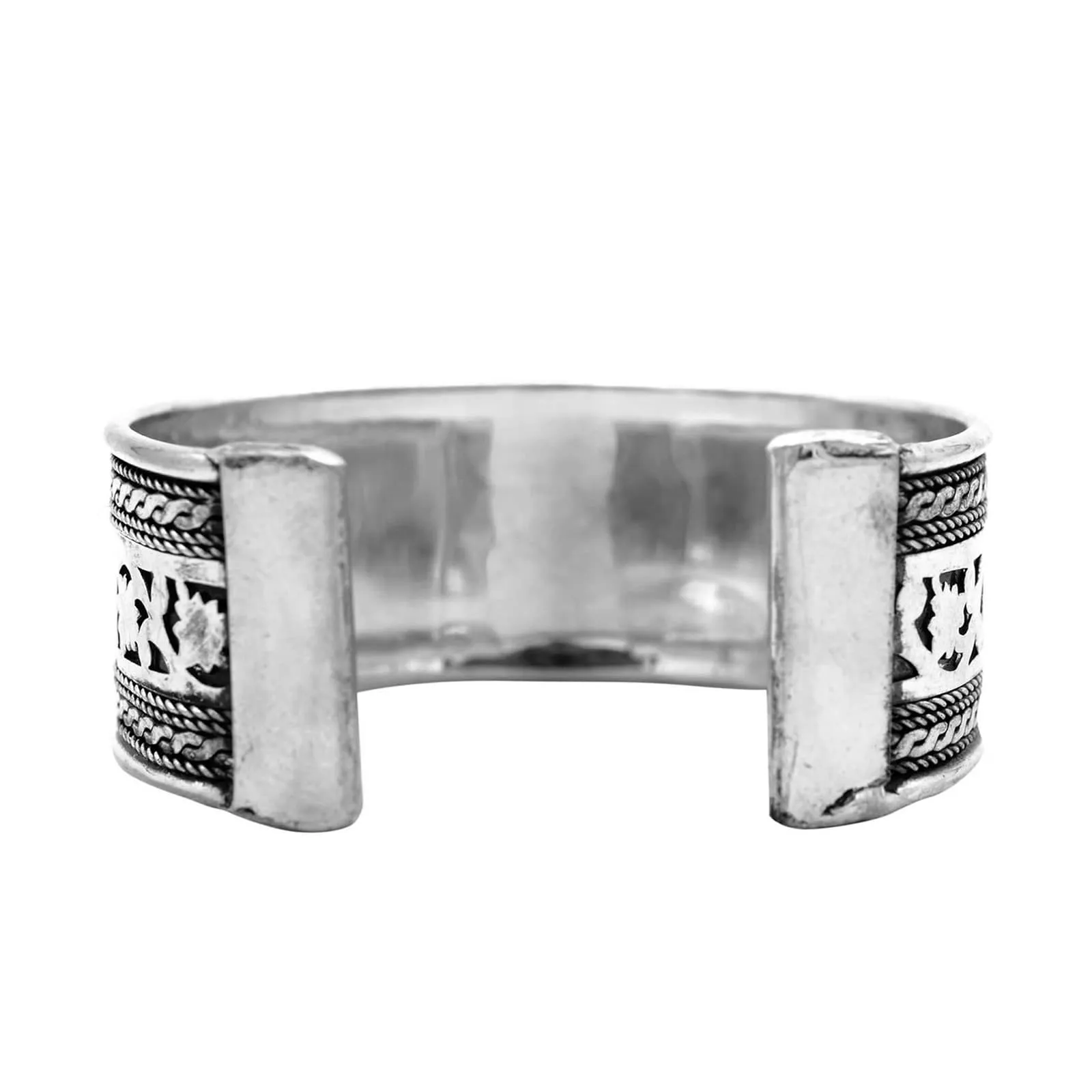Chaya Floral Embossed Silver Oxidized Bracelet Cuff