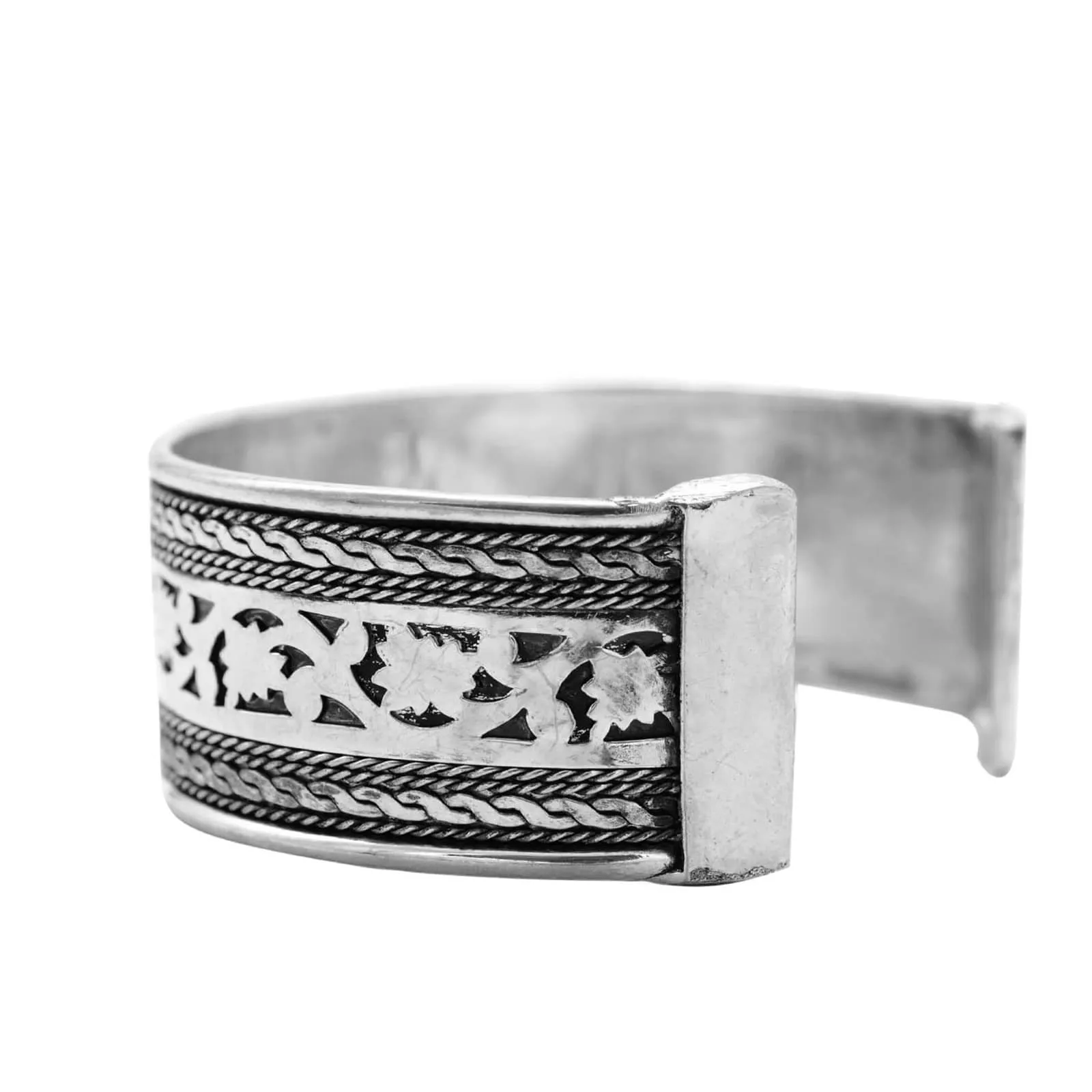 Chaya Floral Embossed Silver Oxidized Bracelet Cuff