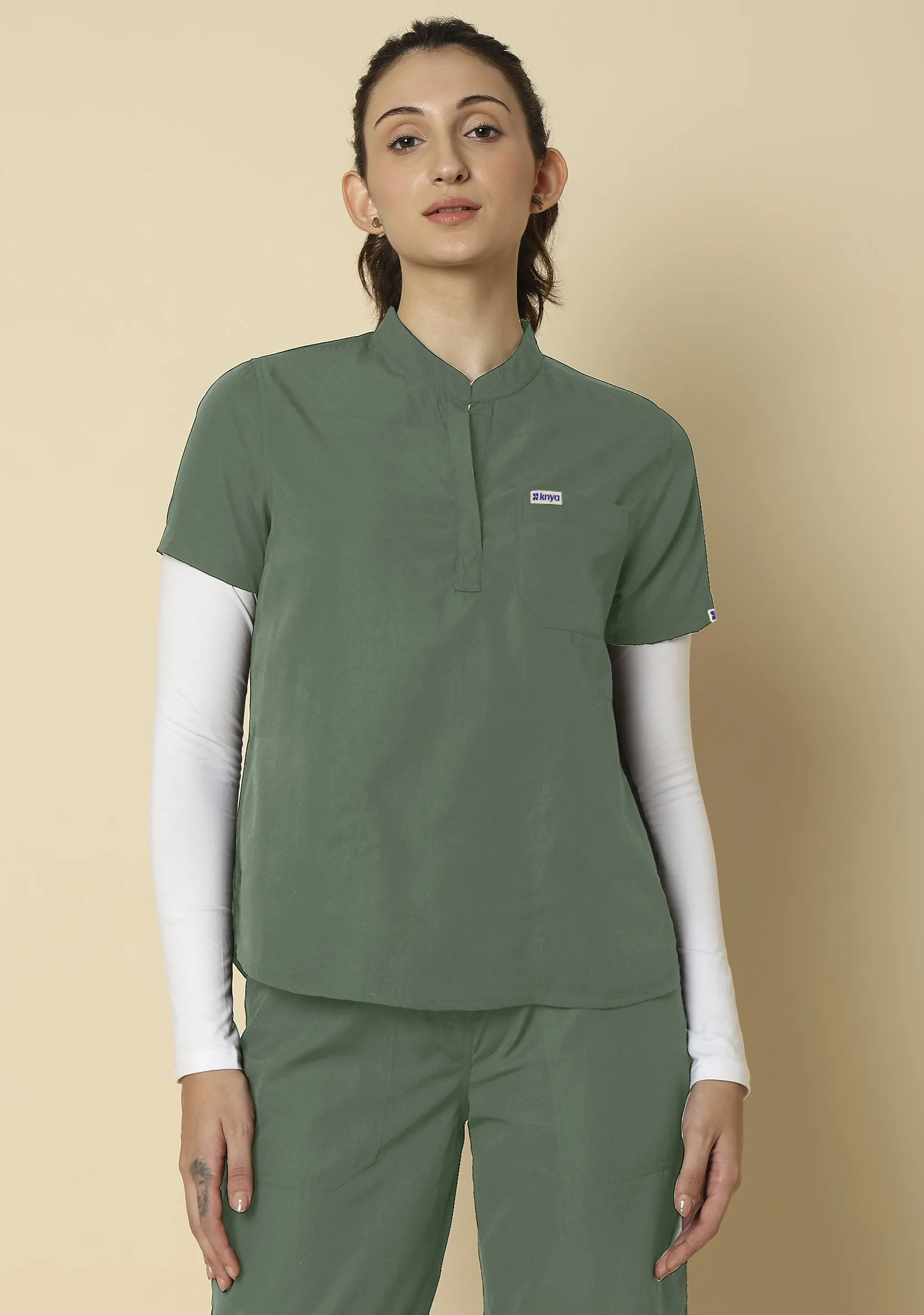 Classic Women's 5-Pocket Mandarin Collar (Olive) Scrub