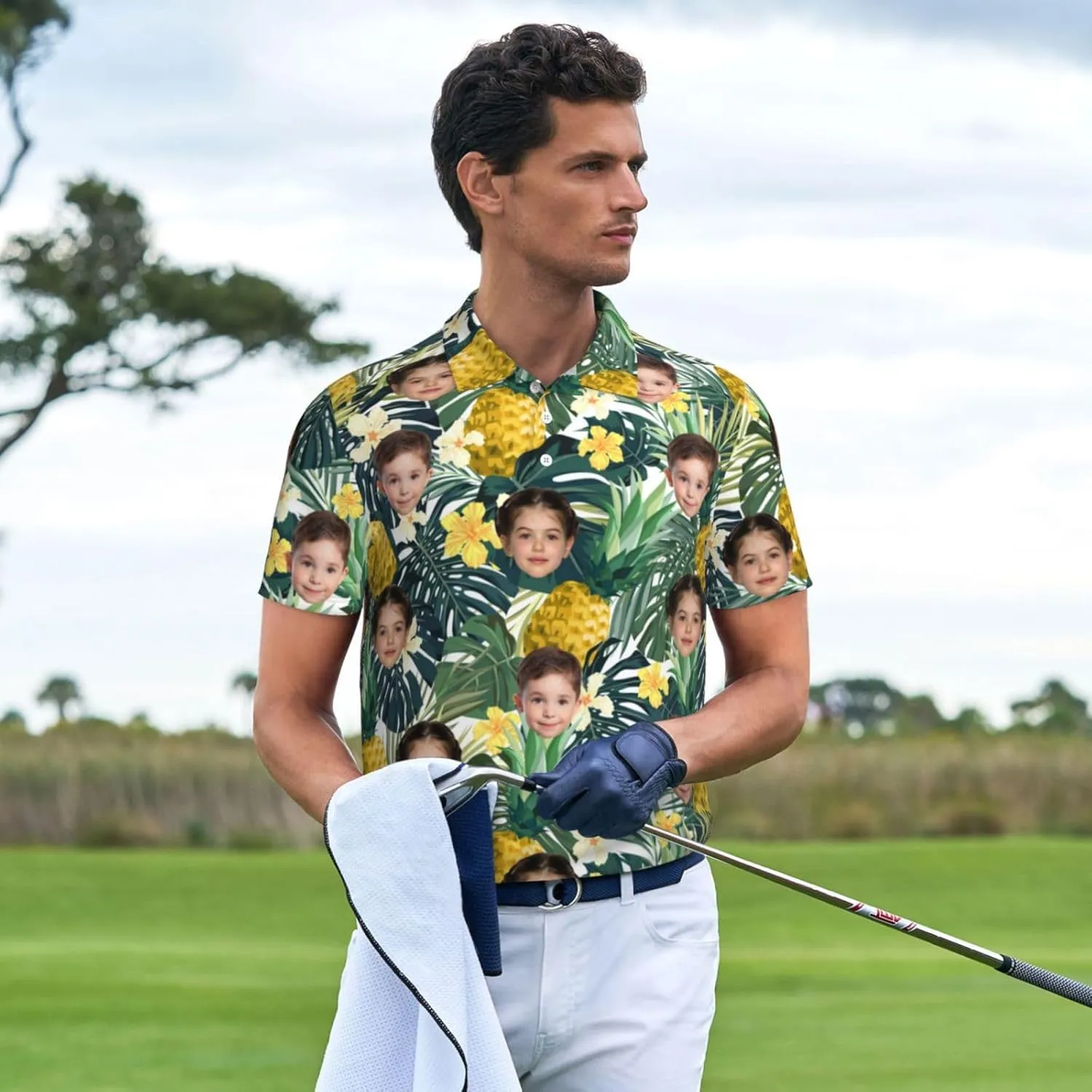 Custom Polo Shirts for Men Personalized Golf Shirt with Face Design Your Own Photo Shirt Short Sleeve Gifts for Xmas