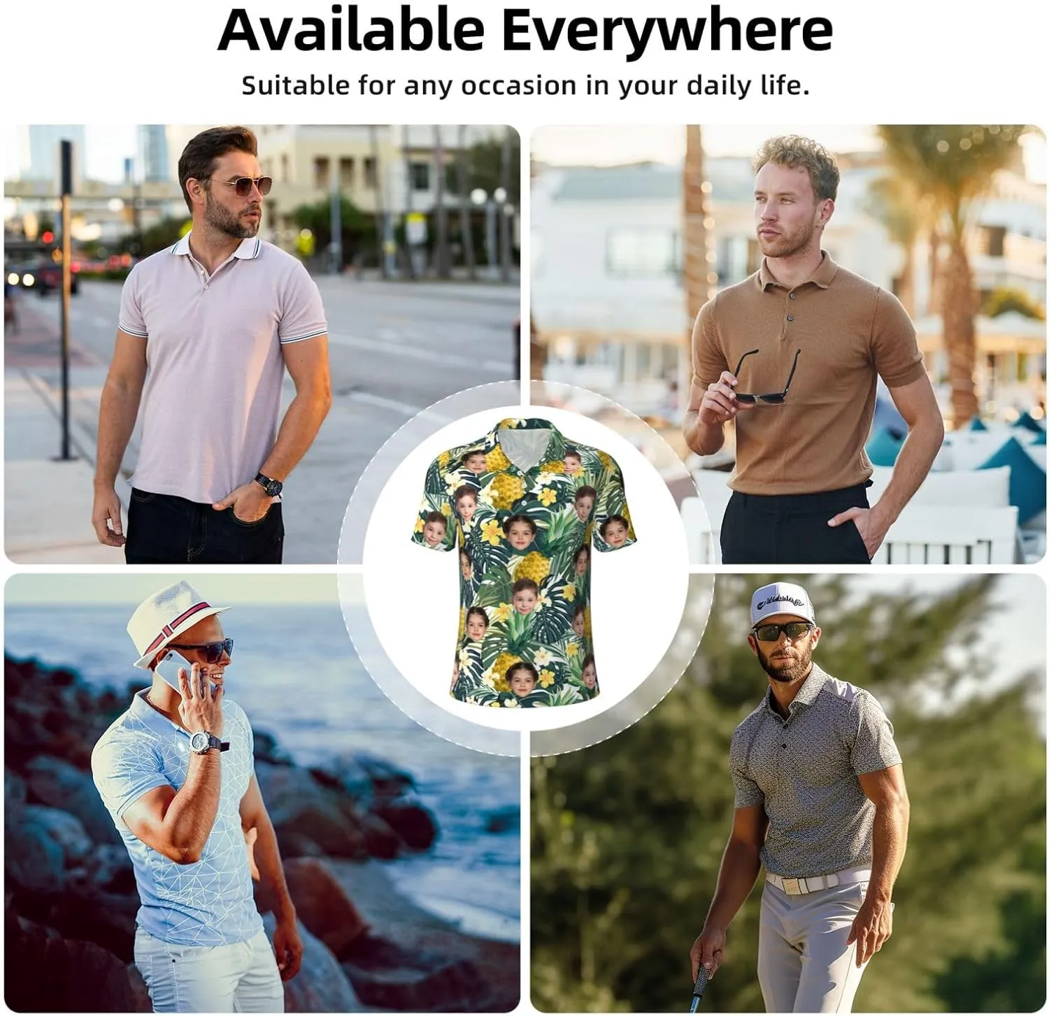 Custom Polo Shirts for Men Personalized Golf Shirt with Face Design Your Own Photo Shirt Short Sleeve Gifts for Xmas