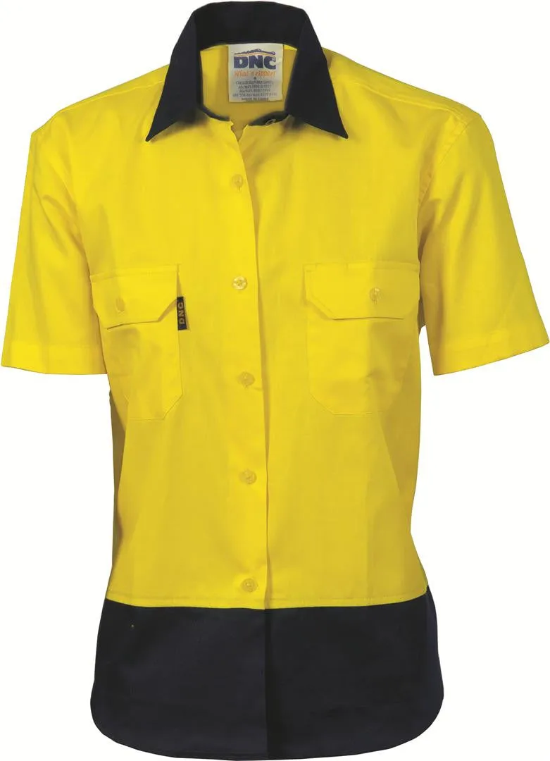 DNC Ladies Hi Vis Two Tone Cotton Drill Shirt S/S (3931)