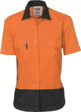 DNC Ladies Hi Vis Two Tone Cotton Drill Shirt S/S (3931)