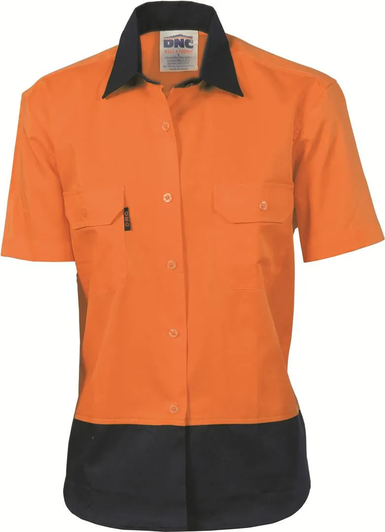DNC Ladies Hi Vis Two Tone Cotton Drill Shirt S/S (3931)