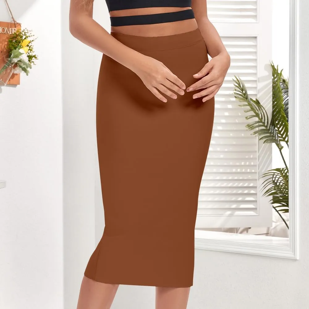 Elastic High Waist Back Split Midi Bandage Skirt