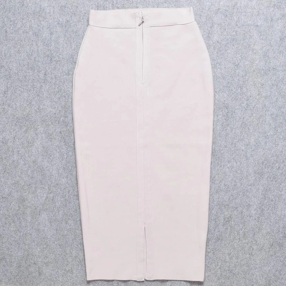 Elastic High Waist Back Split Midi Bandage Skirt