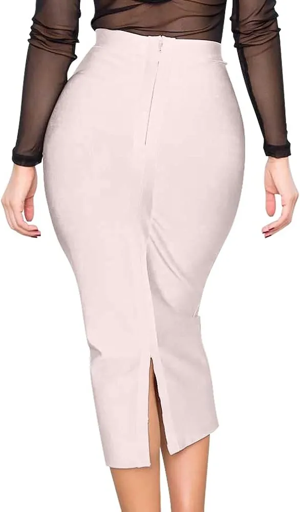 Elastic High Waist Back Split Midi Bandage Skirt