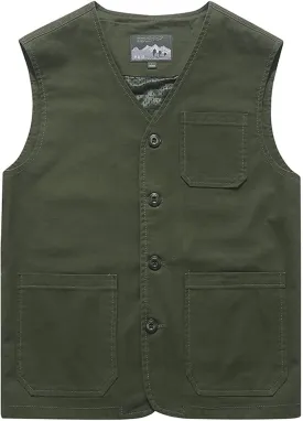 Gihuo Men's Travel Vest Casual Outdoor Multi-Pocket V-Neck Button Cotton Workwear Vest