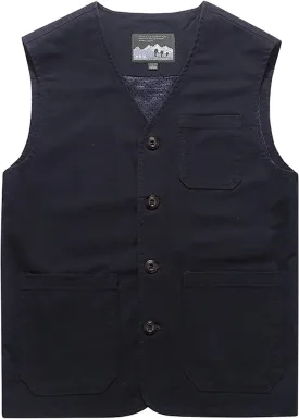 Gihuo Men's Travel Vest Casual Outdoor Multi-Pocket V-Neck Button Cotton Workwear Vest