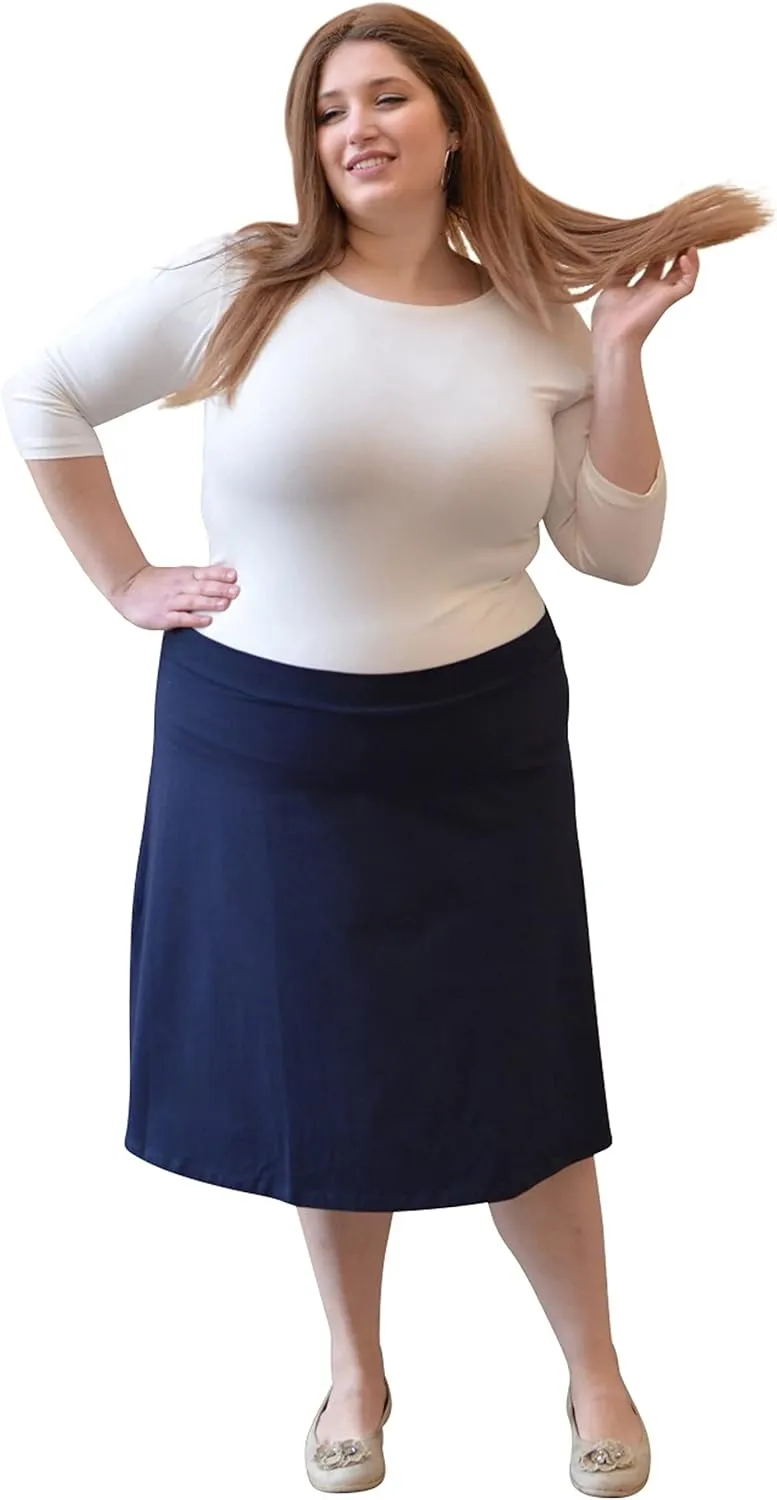 Kosher Casual Women's Modest Knee-Length A-Line Lightweight Cotton Spandex Skirt