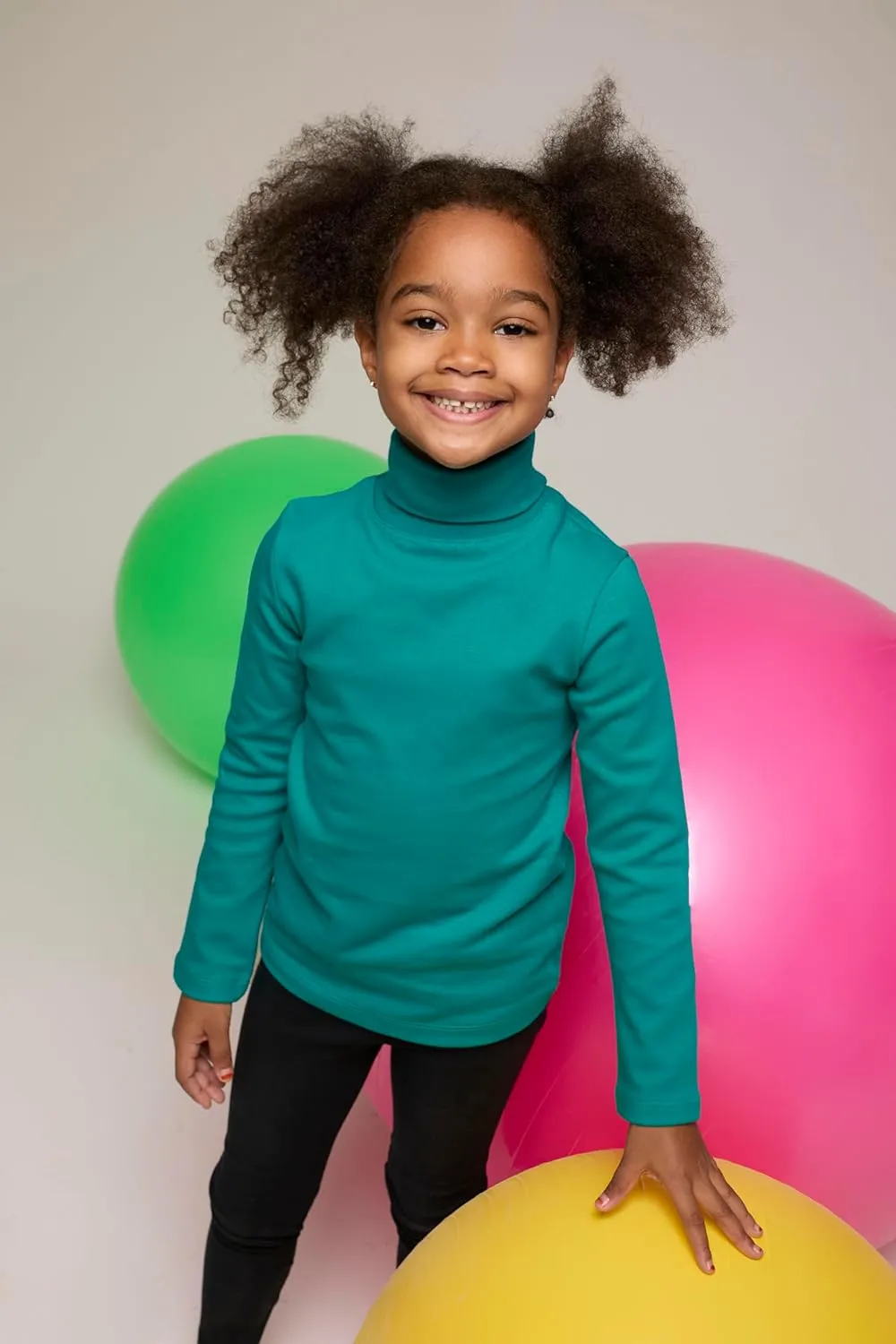 Lilax Girls' Basic Long Sleeve Turtleneck Cotton T-Shirt