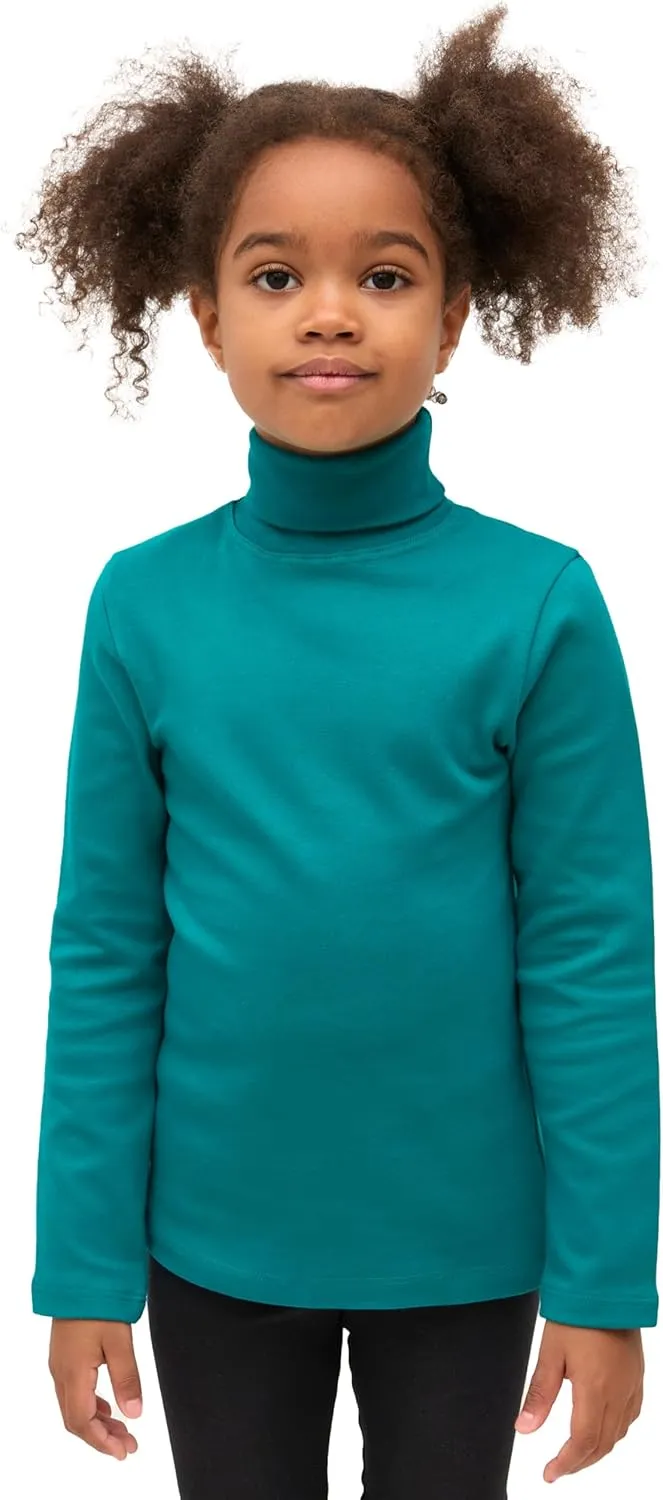 Lilax Girls' Basic Long Sleeve Turtleneck Cotton T-Shirt
