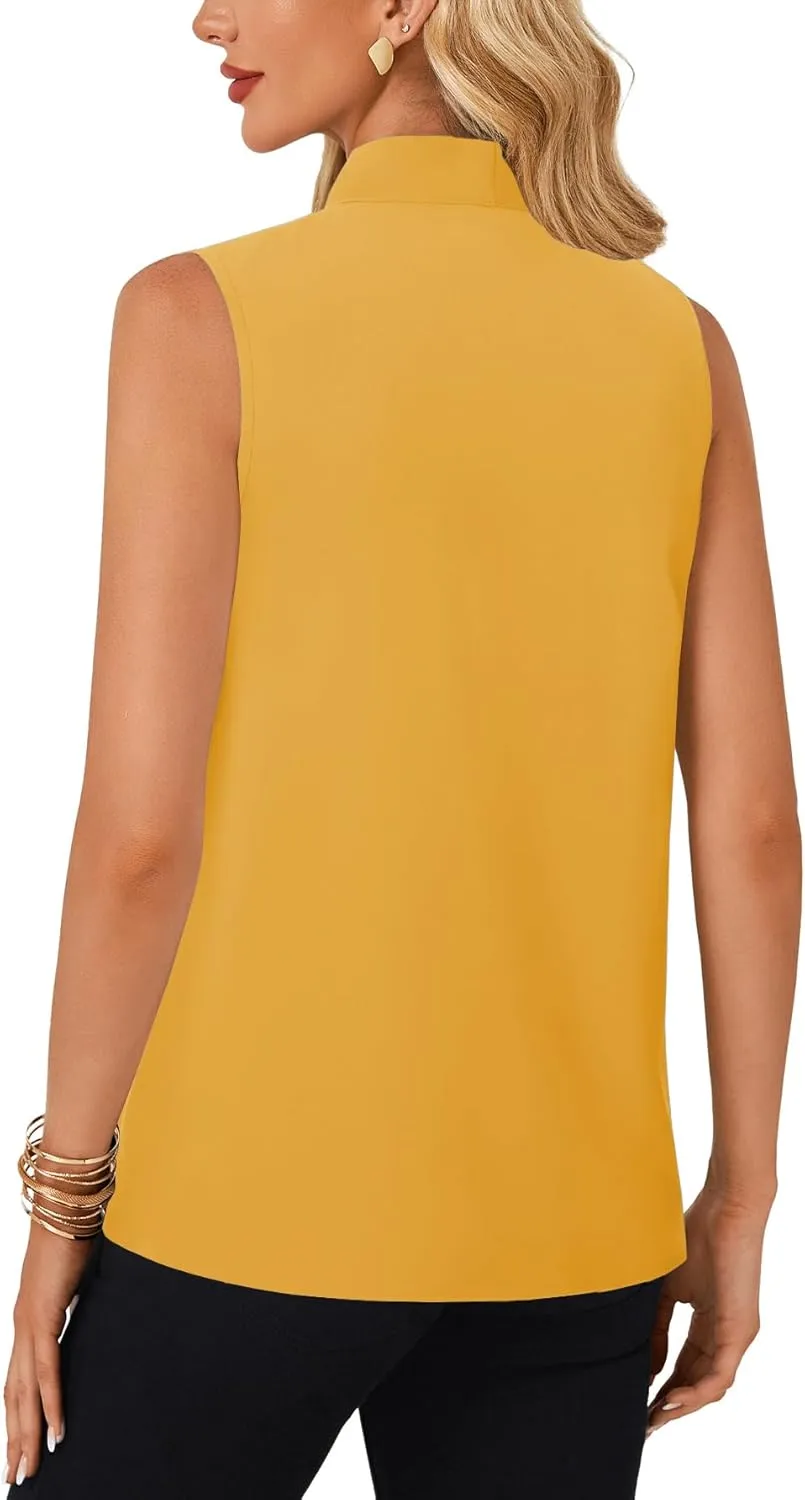 LYANER Women's Elegant Bow Tie Mock Neck Sleeveless Blouse Office Workwear Shirt Top