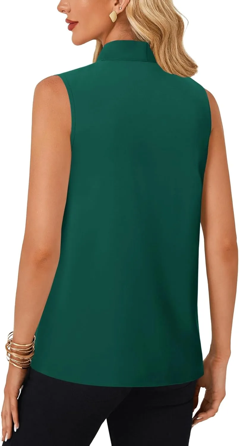 LYANER Women's Elegant Bow Tie Mock Neck Sleeveless Blouse Office Workwear Shirt Top