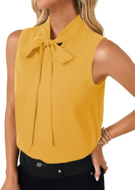 LYANER Women's Elegant Bow Tie Mock Neck Sleeveless Blouse Office Workwear Shirt Top