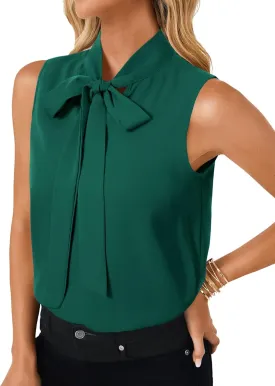 LYANER Women's Elegant Bow Tie Mock Neck Sleeveless Blouse Office Workwear Shirt Top