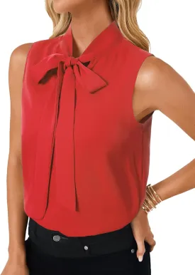 LYANER Women's Elegant Bow Tie Mock Neck Sleeveless Blouse Office Workwear Shirt Top