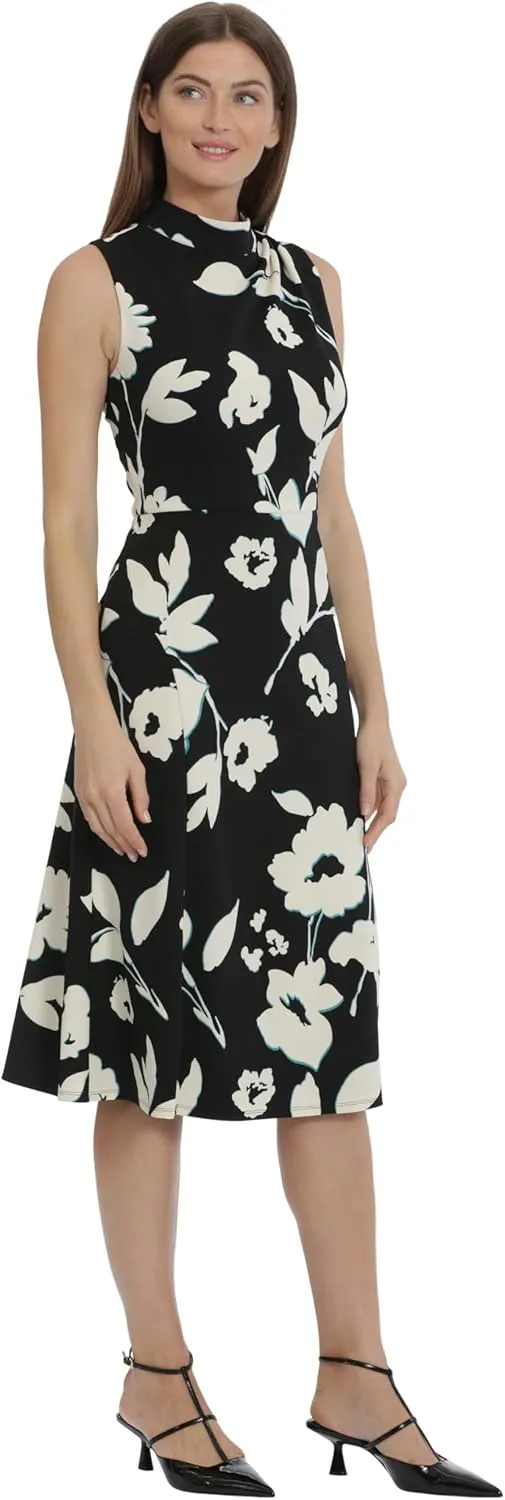 Maggy London Women's High Neck Empire Waist Midi Dress Career Workwear