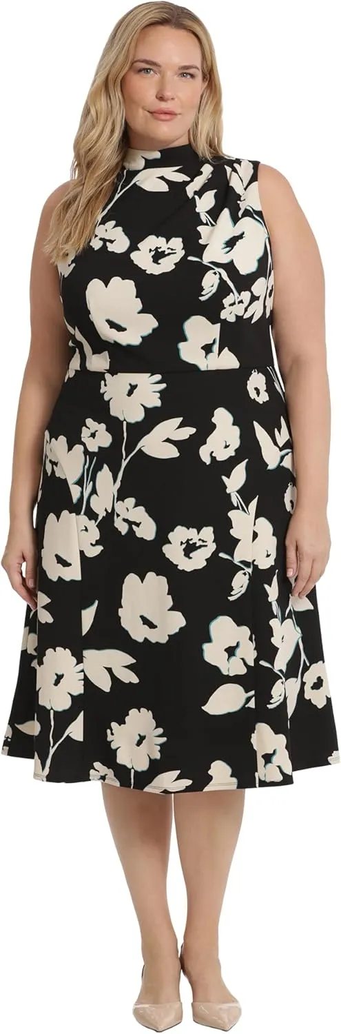Maggy London Women's High Neck Empire Waist Midi Dress Career Workwear