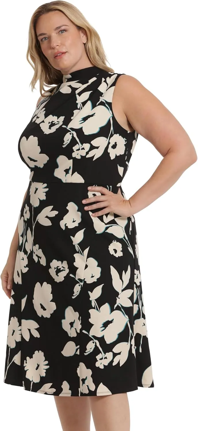 Maggy London Women's High Neck Empire Waist Midi Dress Career Workwear