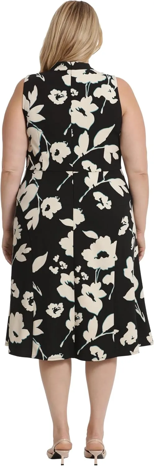 Maggy London Women's High Neck Empire Waist Midi Dress Career Workwear