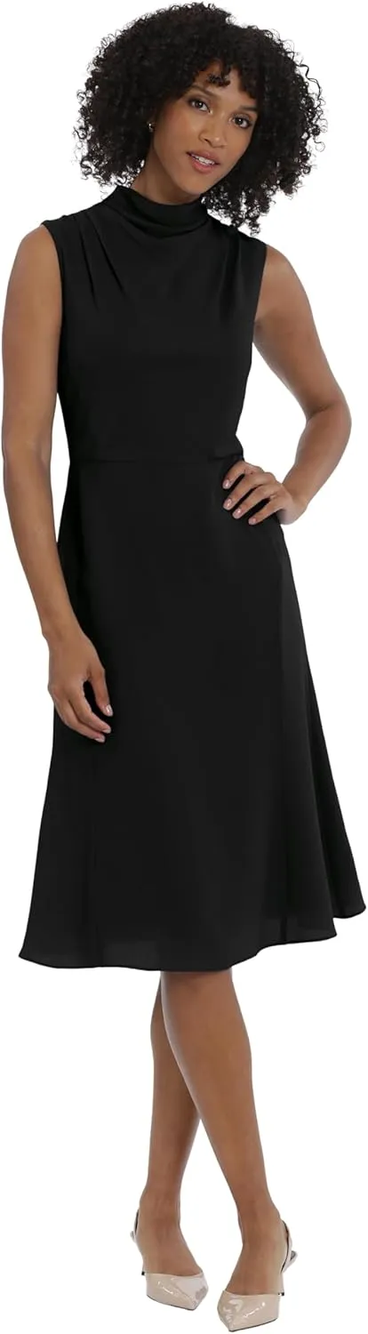 Maggy London Women's Sleeveless Cowl Neck Dress with Fluted Skirt Office Workwear