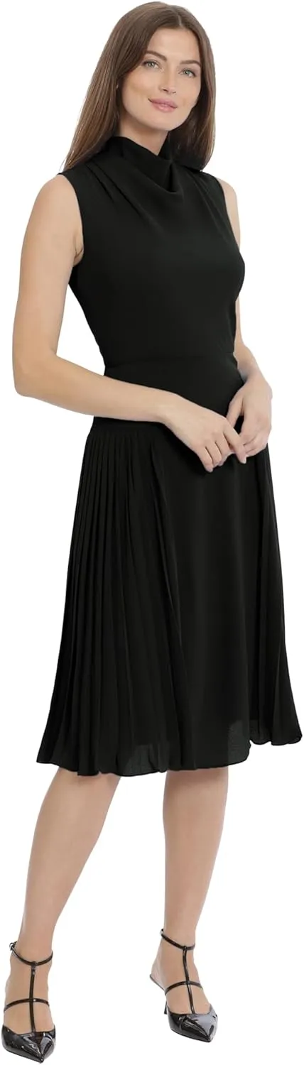 Maggy London Women's Sleeveless Cowl Neck Dress with Fluted Skirt Office Workwear