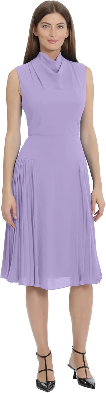 Maggy London Women's Sleeveless Cowl Neck Dress with Fluted Skirt Office Workwear