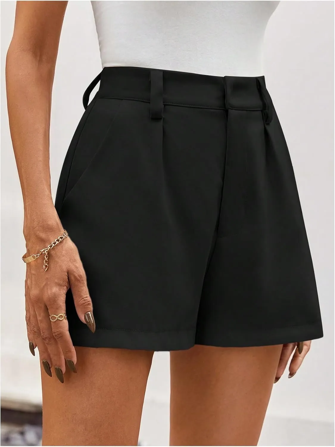 MakeMeChic Women's Elegant Plaid Shorts High Waisted Zipper Wide Leg Mini Dressy Work Office Casual Shorts