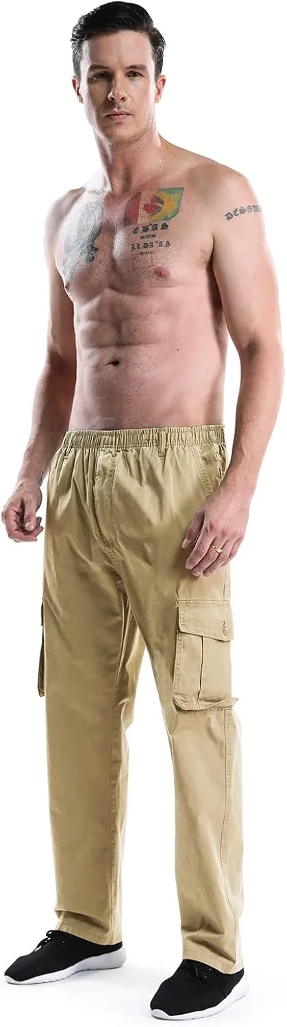 Men's Elastic Waist Cargo Pants,Casual Loose Fit Lightweight Workwear Pull On Pants
