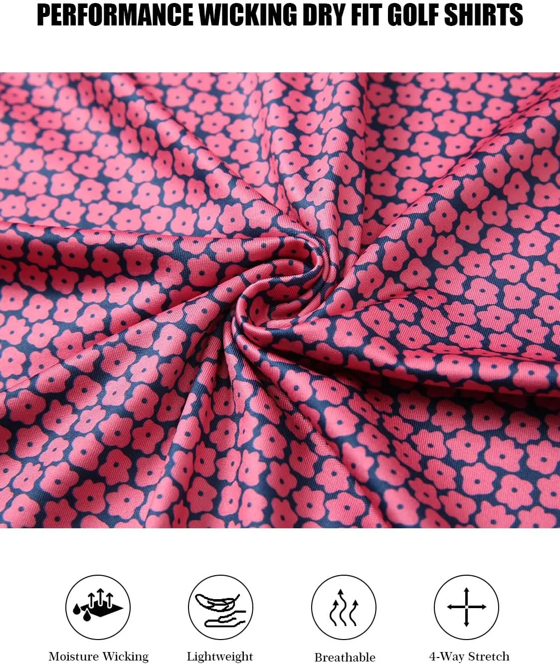 Mens Golf Polo Shirts Short Sleeve Print Performance Moisture Wicking Dry Fit Collared Golf Shirts for Men