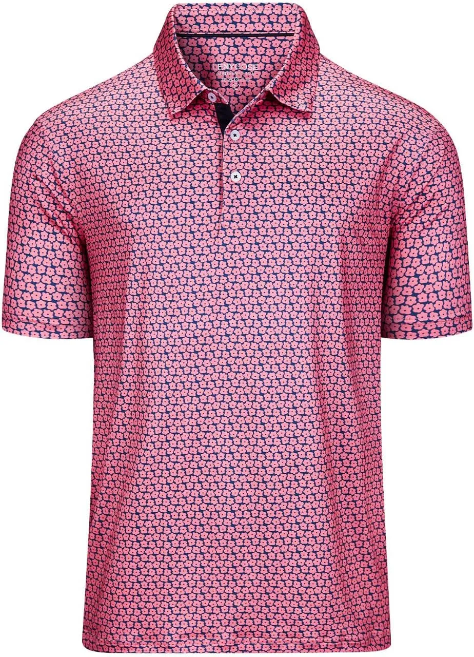 Mens Golf Polo Shirts Short Sleeve Print Performance Moisture Wicking Dry Fit Collared Golf Shirts for Men