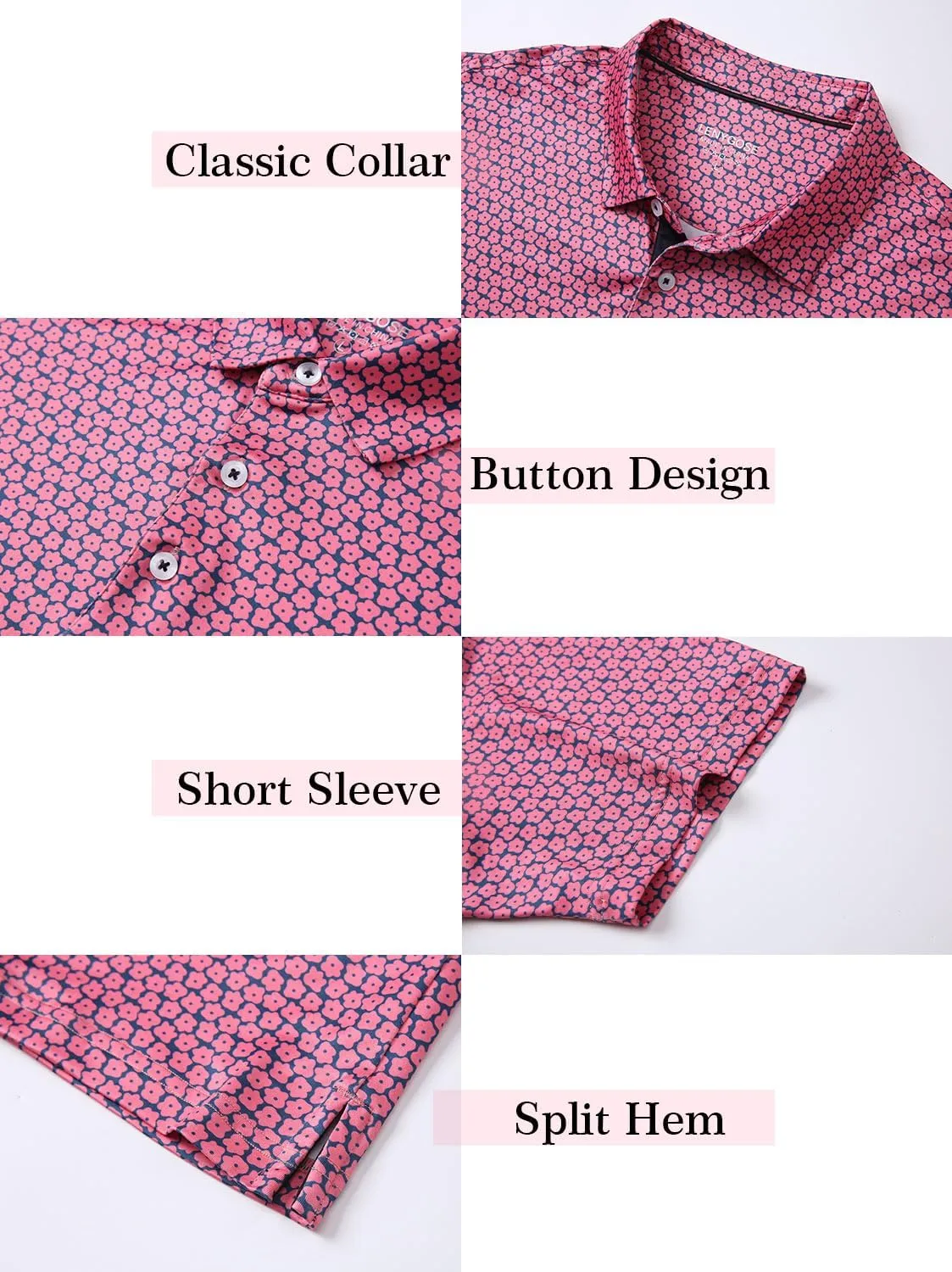 Mens Golf Polo Shirts Short Sleeve Print Performance Moisture Wicking Dry Fit Collared Golf Shirts for Men
