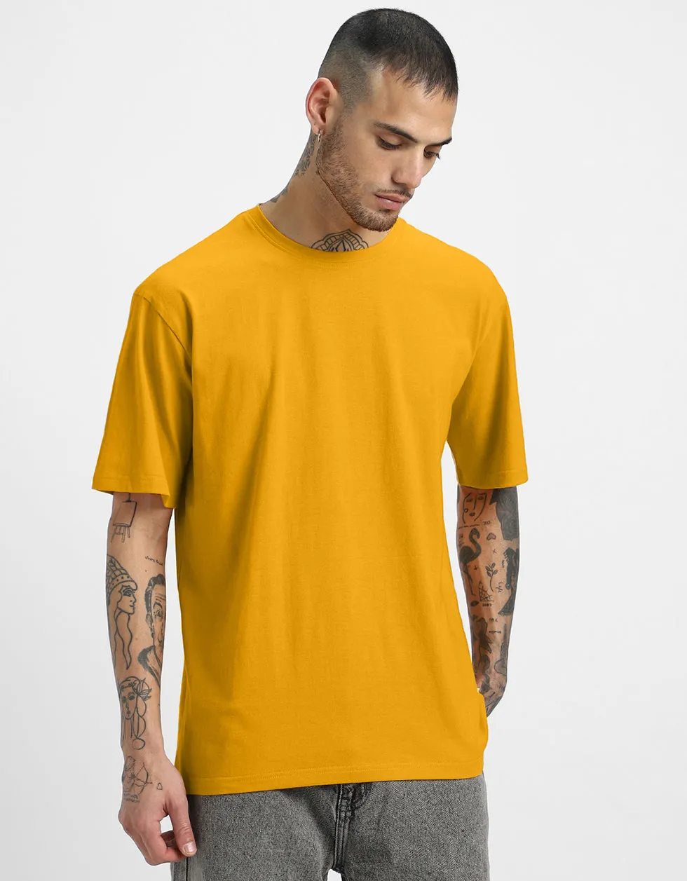 Mustard Solid Oversized T-shirt