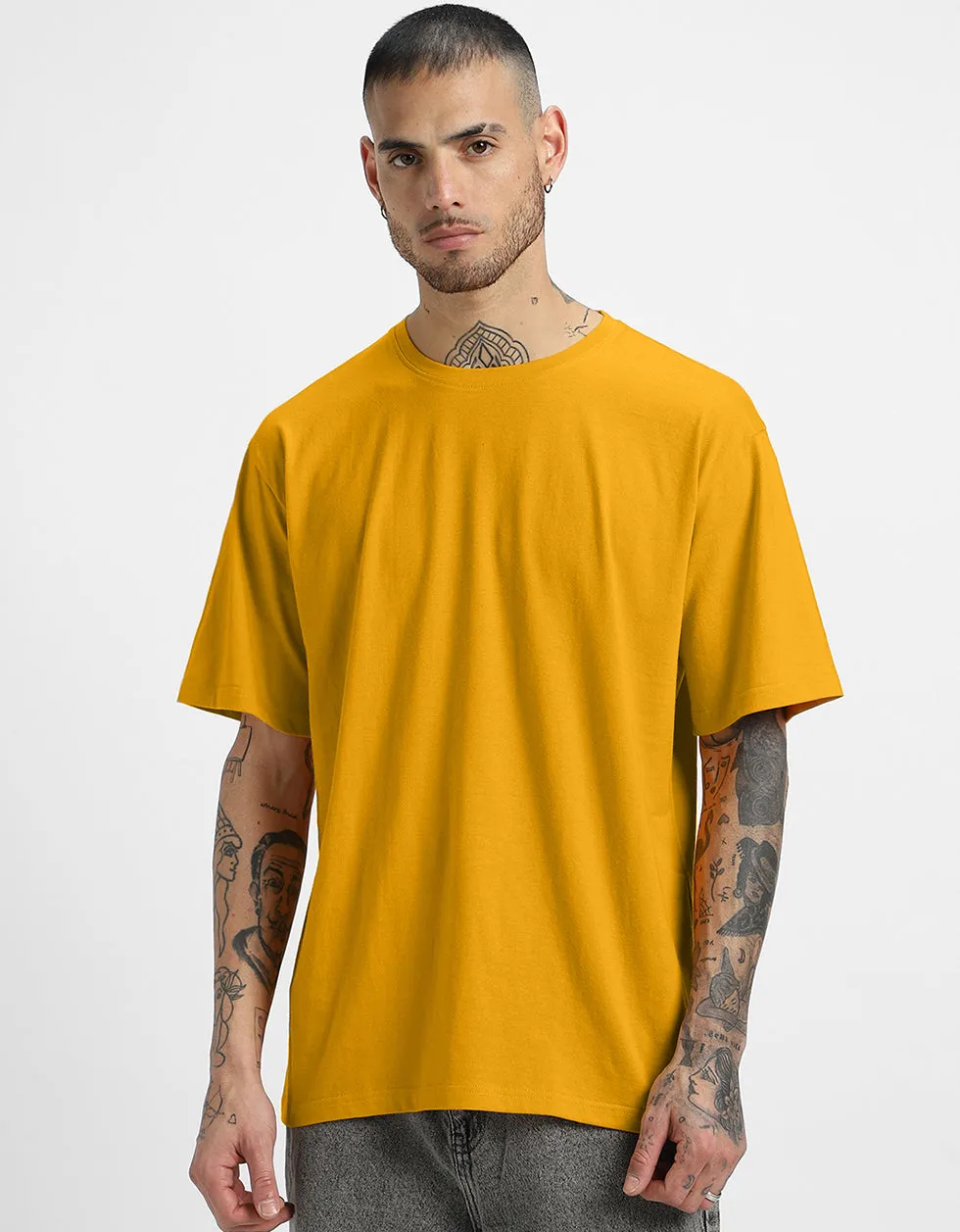 Mustard Solid Oversized T-shirt