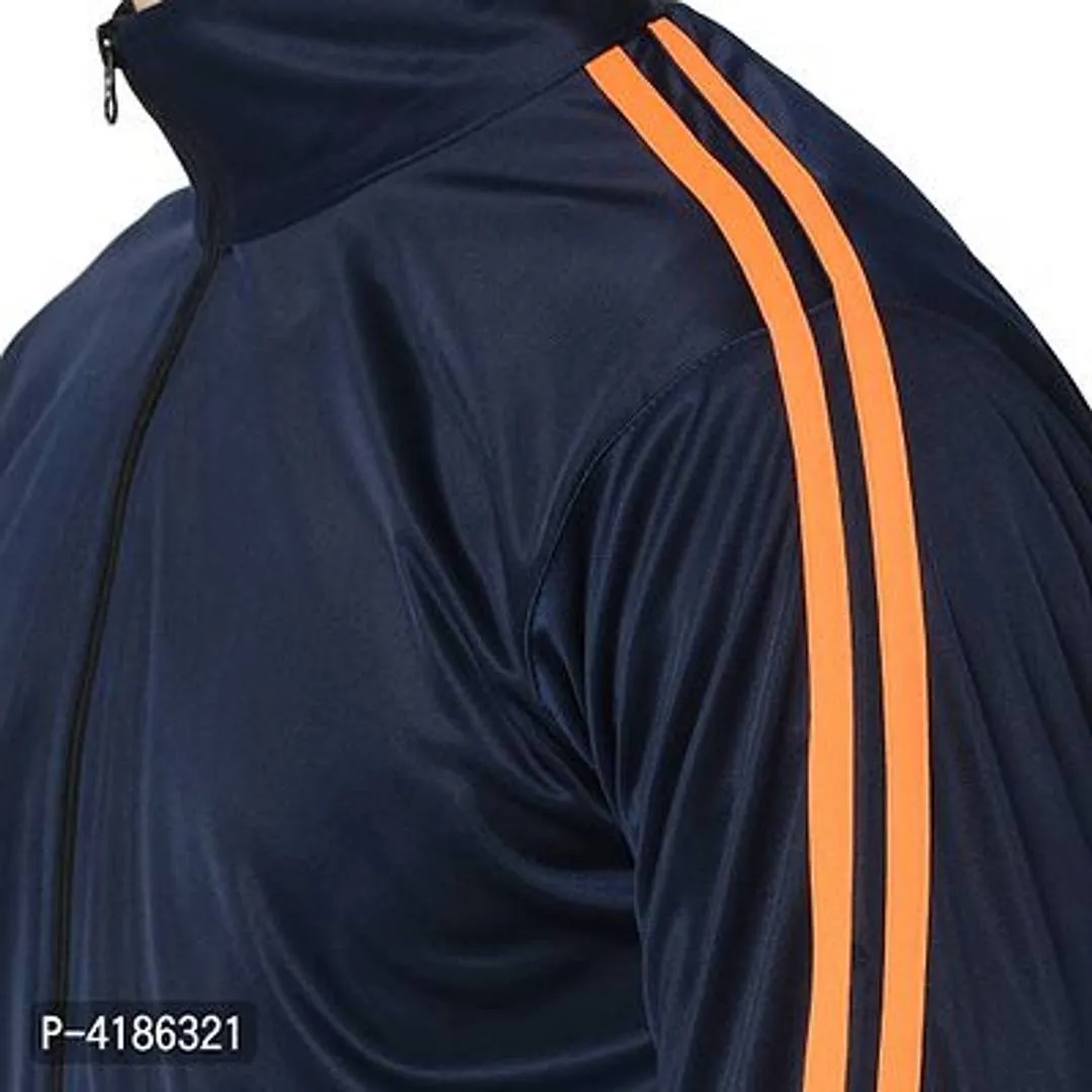Navy Blue Solid Polyester Tracksuit