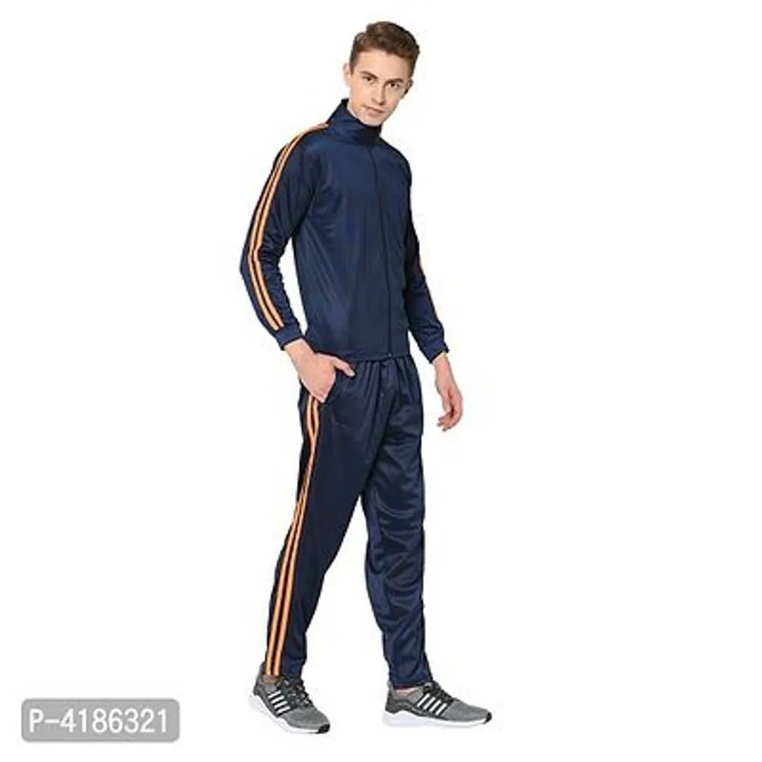 Navy Blue Solid Polyester Tracksuit