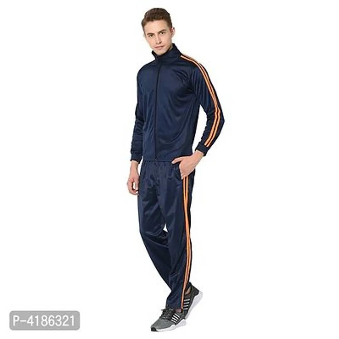 Navy Blue Solid Polyester Tracksuit