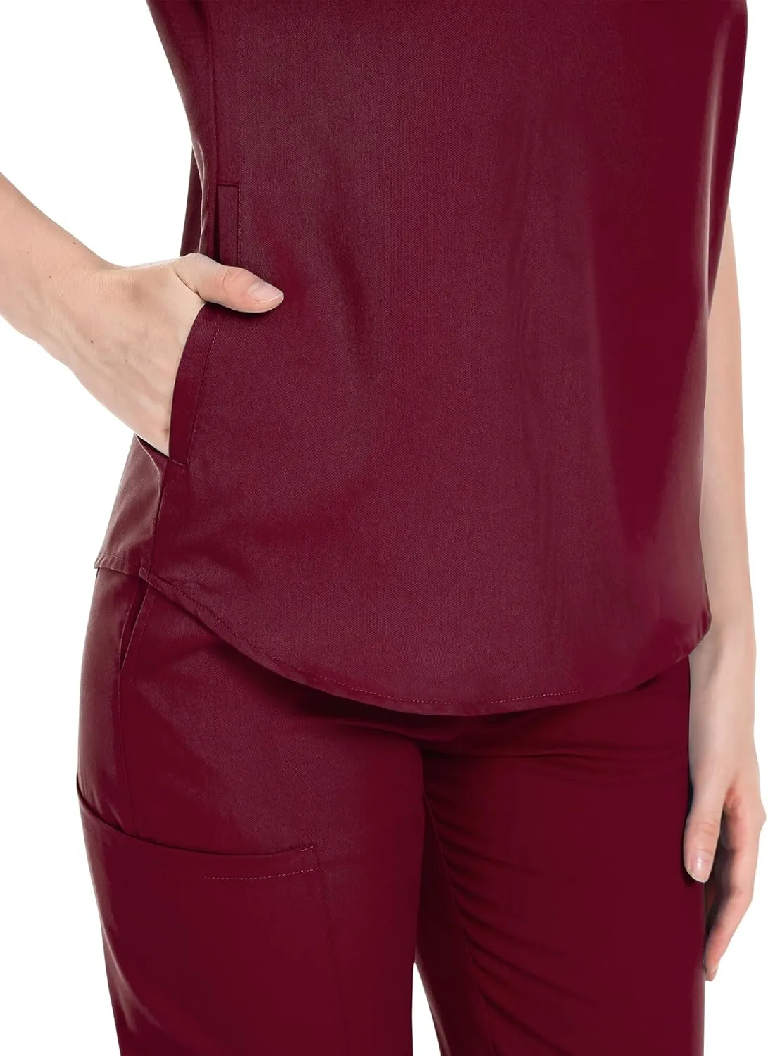 niaahinn Scrubs Set for Women Nurse Uniform Jogger Suit Stretch Top & Pants with Multi Pocket for Nurse Esthetician Workwear