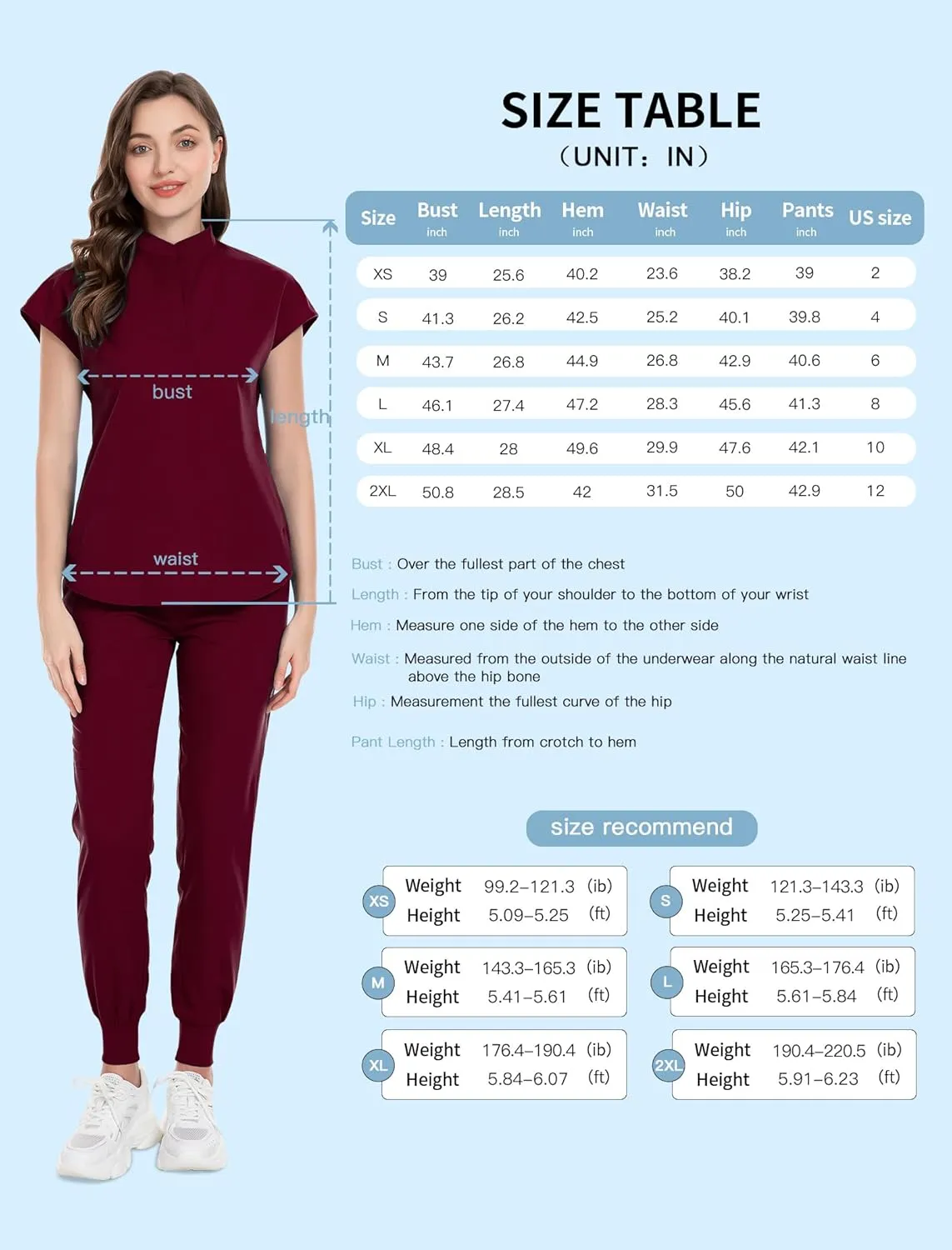 niaahinn Scrubs Set for Women Nurse Uniform Jogger Suit Stretch Top & Pants with Multi Pocket for Nurse Esthetician Workwear