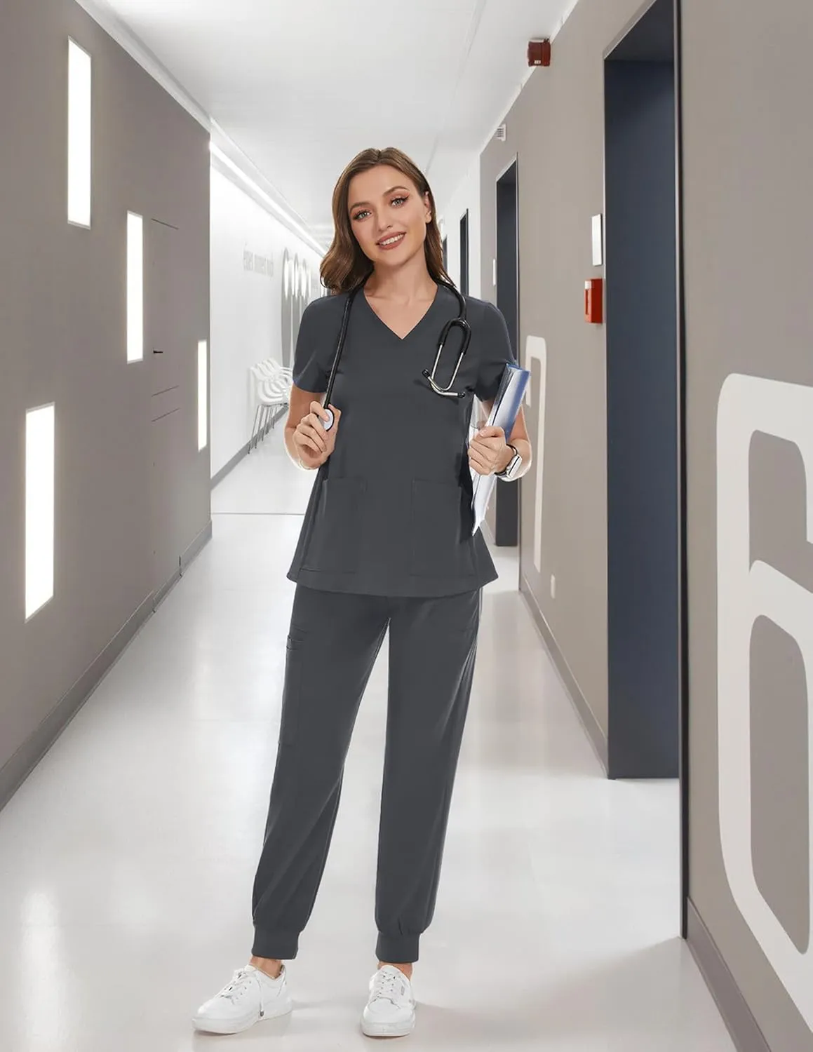 PACBREEZE Women's Maternity Scrubs with 6 Pockets, Workwear Maternity Jogger Scrubs Pregnancy Pants, S-XXL
