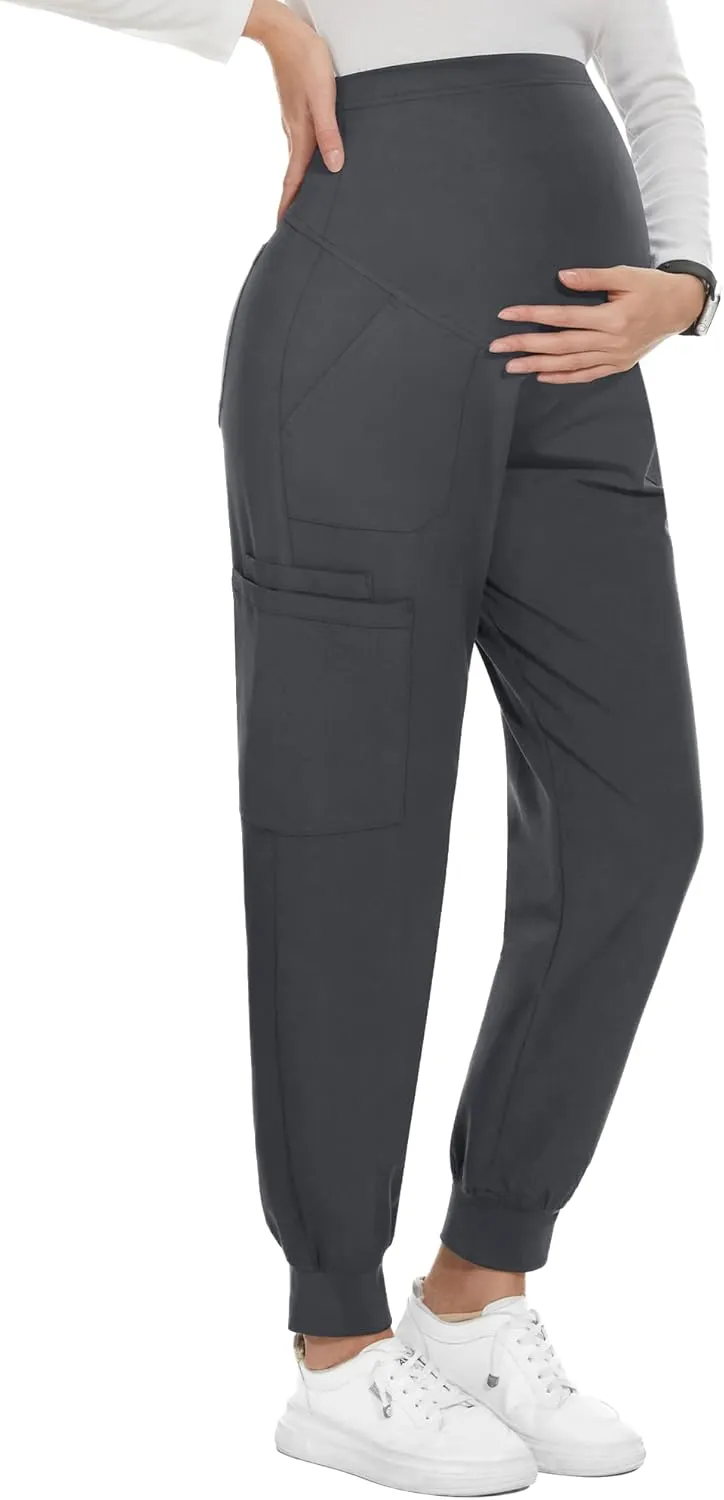 PACBREEZE Women's Maternity Scrubs with 6 Pockets, Workwear Maternity Jogger Scrubs Pregnancy Pants, S-XXL