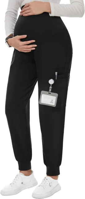 PACBREEZE Women's Maternity Scrubs with 6 Pockets, Workwear Maternity Jogger Scrubs Pregnancy Pants, S-XXL